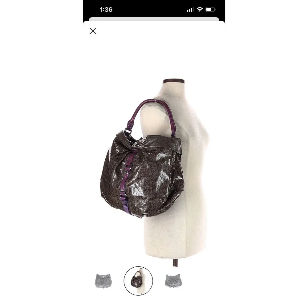 Marc By Marc Jacobs Large Patent Leather Handbag‎ Shoulder Bag Hobo Grey Purple